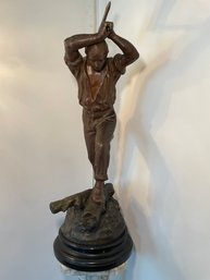 SIGNED BRONZE SCULPTURE ON WOOD BASE