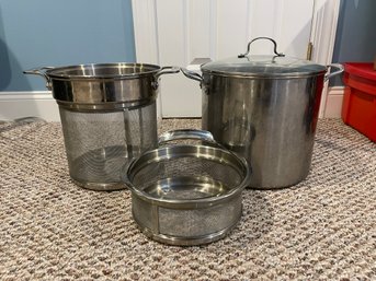 Large Pot With All-Clad 2 Piece Stainless Steel Mesh Strainers Inserts