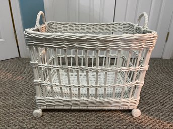 POTTERY BARN KIDS LARGE WICKER BASKET ON WHEELS