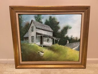 MAX KARP ORIGINAL ENAMEL ON COPPER PAINTING 'HOUSE ON THE HILL'