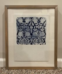 FRAMED POTTERY BARN BLUE TEXTILE WALL ART