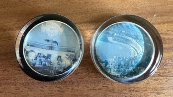 PAIR OF VINTAGE ROUND GLASS PAPER WEIGHT