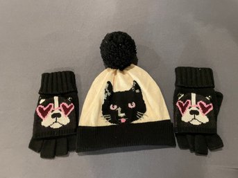 KATE SPADE NYC CAT BEANIE AND PUPPY DOG POP TOP MITTENS