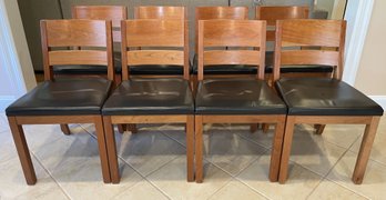 SET OF 8 ROOM AND BOARD PADDED WOODEN DINING CHAIRS
