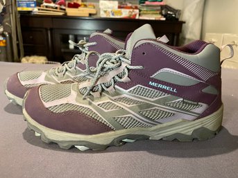 MERRELL GIRLS MOAB FST WATERPROOF GRAY PURPLE HIKING BOOTS SIZE 7M