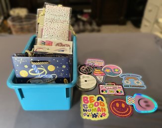 ASSORTED COLLECTION OF STICKERS, GIFT BAGS, AND DECORATIVE TISSUE PAPER