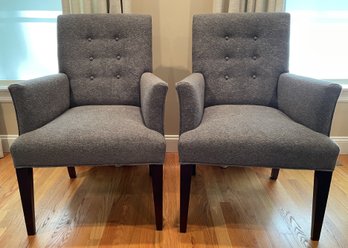 PAIR OF  GREY FABRIC ACCENT ARM CHAIRS