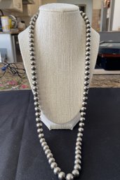 28'LONG SILVER TONE BEADED NECKLACE