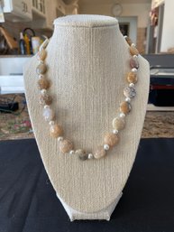 18' NATURAL STONE AND PEARL NECKLACE