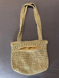 LIGHT BROWN CROCHET SHOULDER TOTE BAG