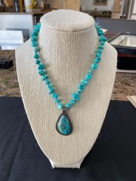VINTAGE JASPER AND TURQUOISE PENDANT NECKLACE