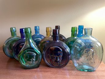 SET OF 12 WHEATON PRESIDENTIAL FLASK CARNIVAL GLASS BOTTLES