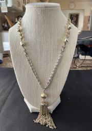 VINTAGE SILVER TONE NECKLACE WITH TASSEL PENDANT
