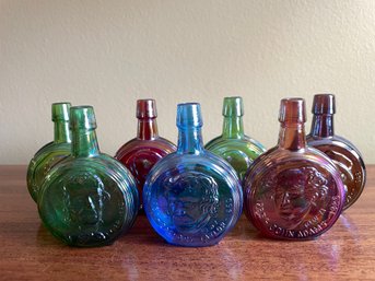 SET OF 7 WHEATON PRESIDENTIAL MINI  FLASK CARNIVAL GLASS BOTTLES