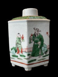 VINTAGE CHINESE PORCELAIN  HAND PAINTED TEA CADDY