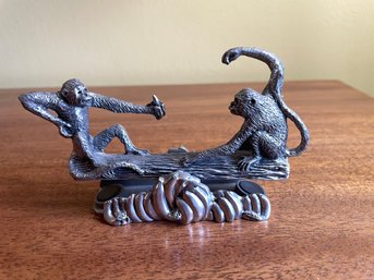 VINTAGE ROYAL SELONGOR PEWTER MONKEY BUSINESS CARD HOLDER STATUE