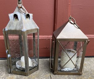 PAIR OF VINTAGE ORNATE METAL LANTERNS