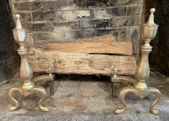 PAIR OF ANTIQUE BRASS CAST IRON ORNATE ANDIRONS