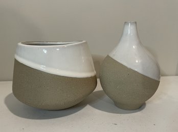 PR OF WEST ELM HALF DIPPED STONEWARE VASES