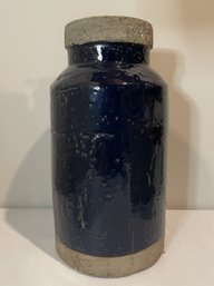 TALL GLAZED BLUE POTTERY FARMHOUSE JAR