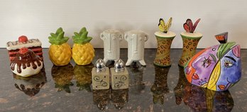 6 PAIRS OF ASSORTED COLLECTION OF DECORATIVE SALT AND PEPPER SHAKERS