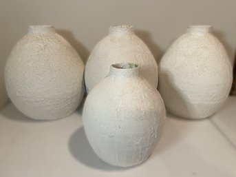 SET OF 4 ANTHROPOLOGIE RUSTIC WHITE TEXTURED CERAMIC VASE