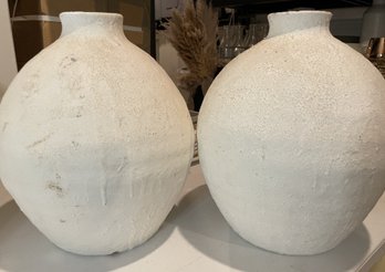 PAIR OF ANTHROPOLOGIE RUSTIC WHITE TEXTURED CERAMIC LARGE VASE