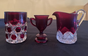 RUBY STAINED SOUVENIR GLASS SETS