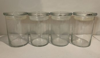 SET OF 4 CYLINDRICAL GLASS CONTAINERS WITH LIDS