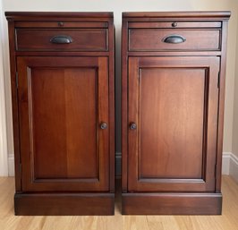 PR OF POTTERY BARN MAHOGANY SIDE CABINETS