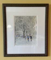 SIGNED FRAMED SNOWY DAY AT ST PETER'S CHURCH EATON SQUARE LONDON ART PRINT