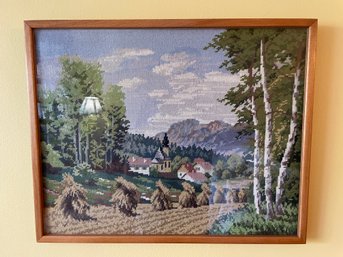 FRAMED NEEDLEPOINT TOWN LANDSCAPE WALL ART PRINT