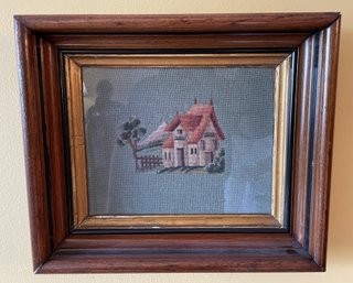 VINTAGE FRAMED NEEDLEPOINT COTTAGE WALL DECOR