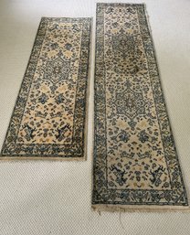 PAIR OF 'MARBLE IVORY HUNTING' TABRIZ ORIENTAL DESIGN RUNNER RUGS