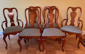 VINTAGE 6 PC SET OF QUEEN ANNE STYLE DINING CHAIRS