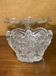 VINTAGE GLASS CAKE STAND AND SMALL BOWL