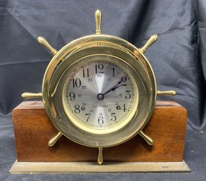 SETH THOMAS SHIPS WHEEL BRASS MANTEL CLOCK