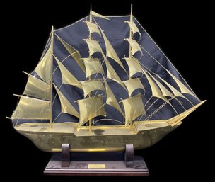 VINTAGE BRASS SCALE MODEL OF TALL SHIP SAGRES PORTUGAL 1937