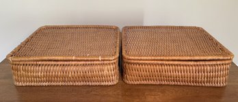 PR OF LIDDED RATTAN STORAGE BASKETS