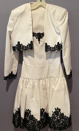 BLACK LACE EMBROIDERED WHITE DRESS AND CROPPED JACKET SIZE 8