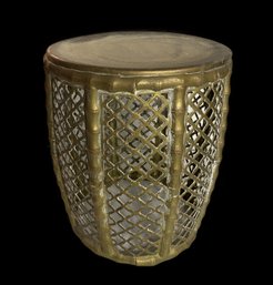 FAUX BAMBOO AND WICKER SOLID BRASS TABOURET FROM INDIA