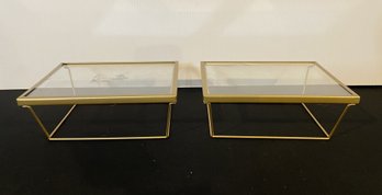 PR OF GOLD TONE GLASS TOP DISPLAY STANDS