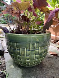 Glazed Ceramic Planter With Basket Weave Design