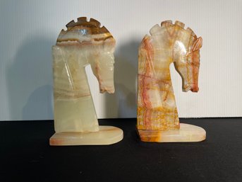 PR OF HAND CARVED ONYX HORSE HEAD BOOKENDS