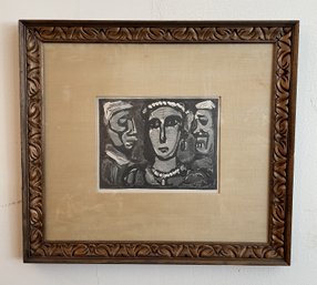 FRAMED GEORGES ROUAULT 'LES VISAGES' ORIGINAL WOOD ENGRAVING WITH CERTIFICATION