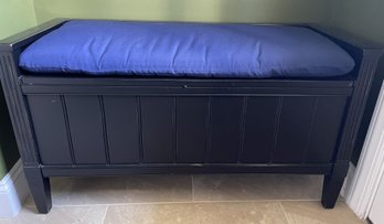 DURABLE STORAGE BENCH WITH BLUE SEAT CUSHION