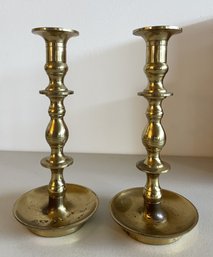 VINTAGE PAIR OF SOLID BRASS CANDLESTICK MARKED CM