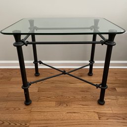 ETHAN ALLEN RECTANGULAR GLASS TOP END TABLE