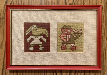 FRAMED CROSS STITCHED NEEDLEPOINT WALL ART