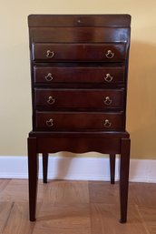 MAHOGANY FINISHED FLATWARE CHEST BY THE BOMBAY COMPANY